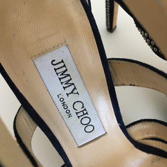 Jimmy Choo Womens 36-6US Karla Suede Mini Studs Navy/Silver Dust Bag Box 4"Heels - Picture 10 of 16